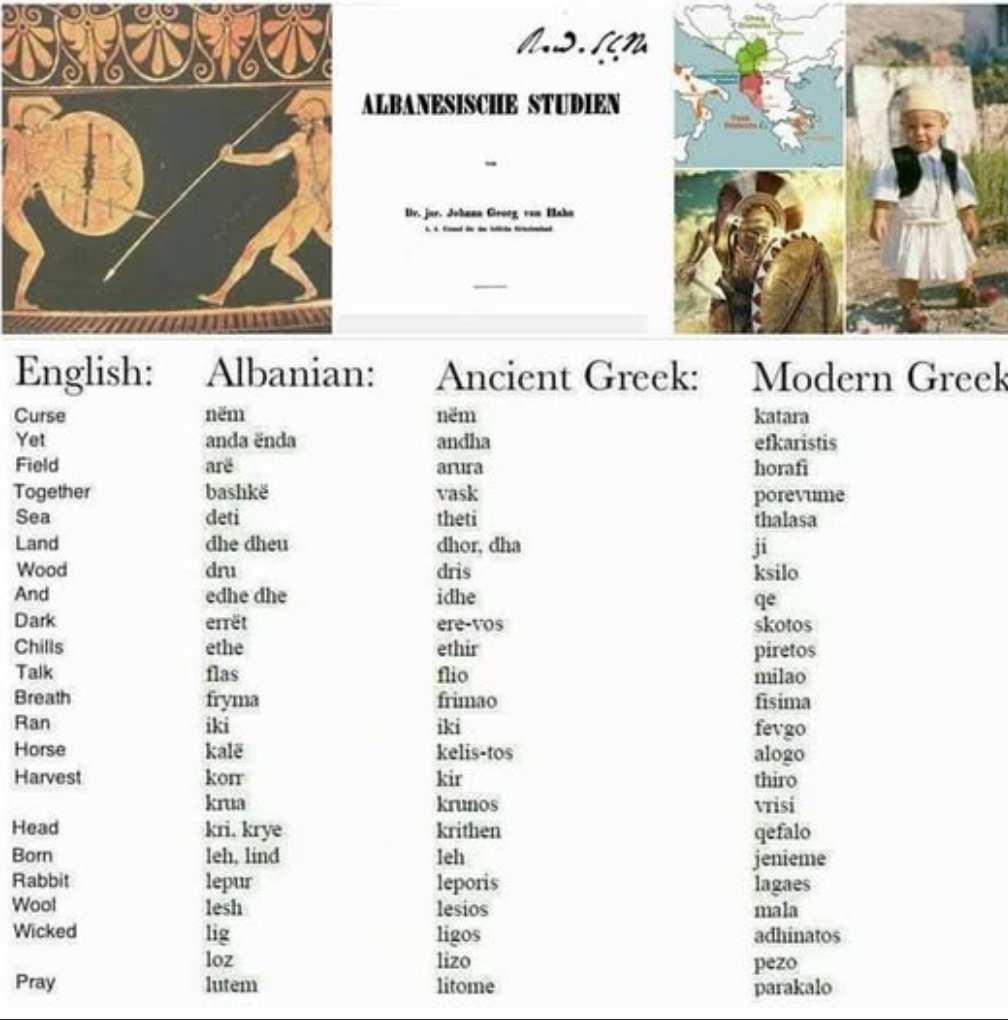 It’s said languages change every 500 years, yet Albanian seems stubborn, preserving ancient roots in both DNA and expression. Example: Homeric Greek aligns closer to Albanian than modern Greek. 

Modern Greek is a different language altogether.👇👇