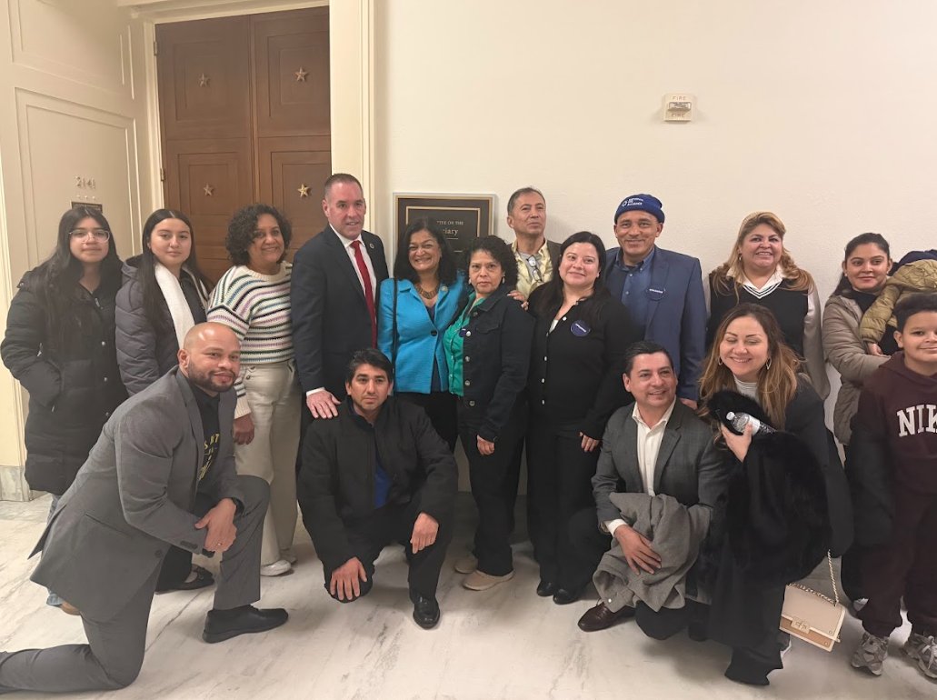 RepJayapal's tweet photo. I was glad to be joined recently in the Immigration Subcommittee by General President of the International Union of Painters and Allied Trades Jimmy Williams, TPS recipients, & other members of IUPAT.
I’ll keep fighting for a path to citizenship for TPS recipients. https://t.co/ooGuSiCWsR