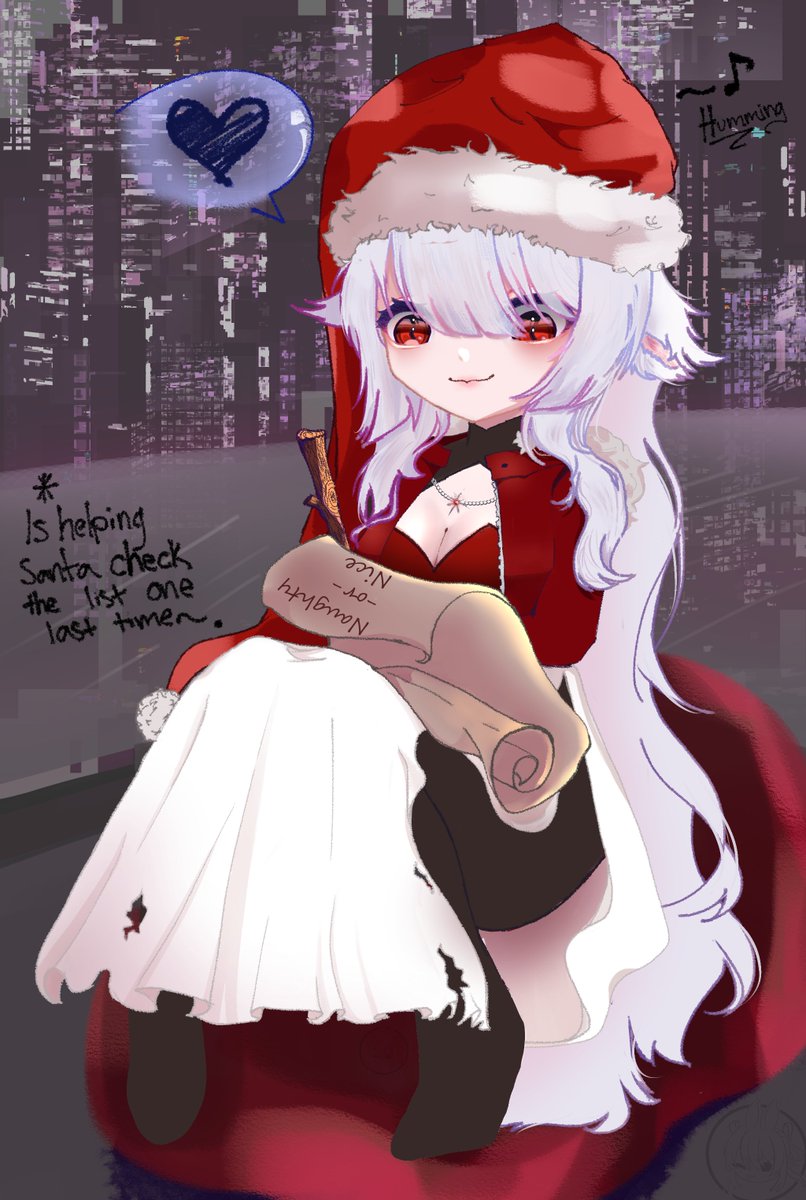 Ghastly_Bunn04's tweet photo. 2 More days Until Christmas~  Helping our favorite big red guy check that list one last time...pretty exhausting...  

Want to chat for a bit?? 
 🎄 What's your favorite Christmas snack?🎄

(right version) https://t.co/nHKYPBzzuu