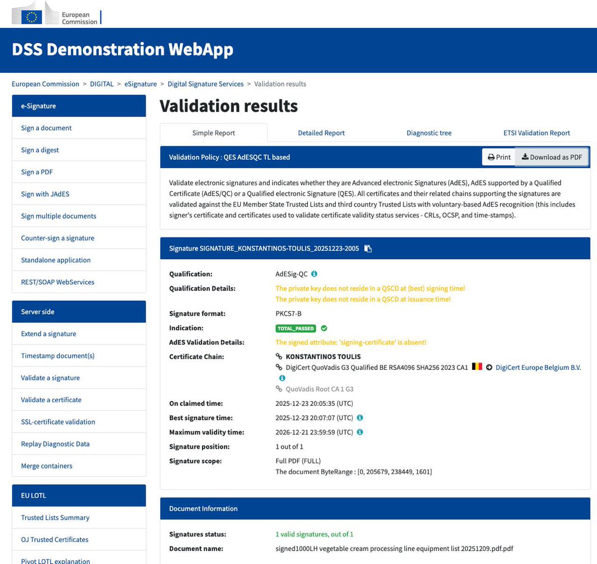 decot_official's tweet image. HUGE HUGE HUGE milestone 🎄✨

Decot eSignature just validated on the EU Commission DSS validator
Qualified certificate backed signature and TOTAL PASSED ✅

Christmas holidays, but we keep building.
Merry Christmas to everyone!

#eIDAS #eSignature #Decot #Sui #Walrus