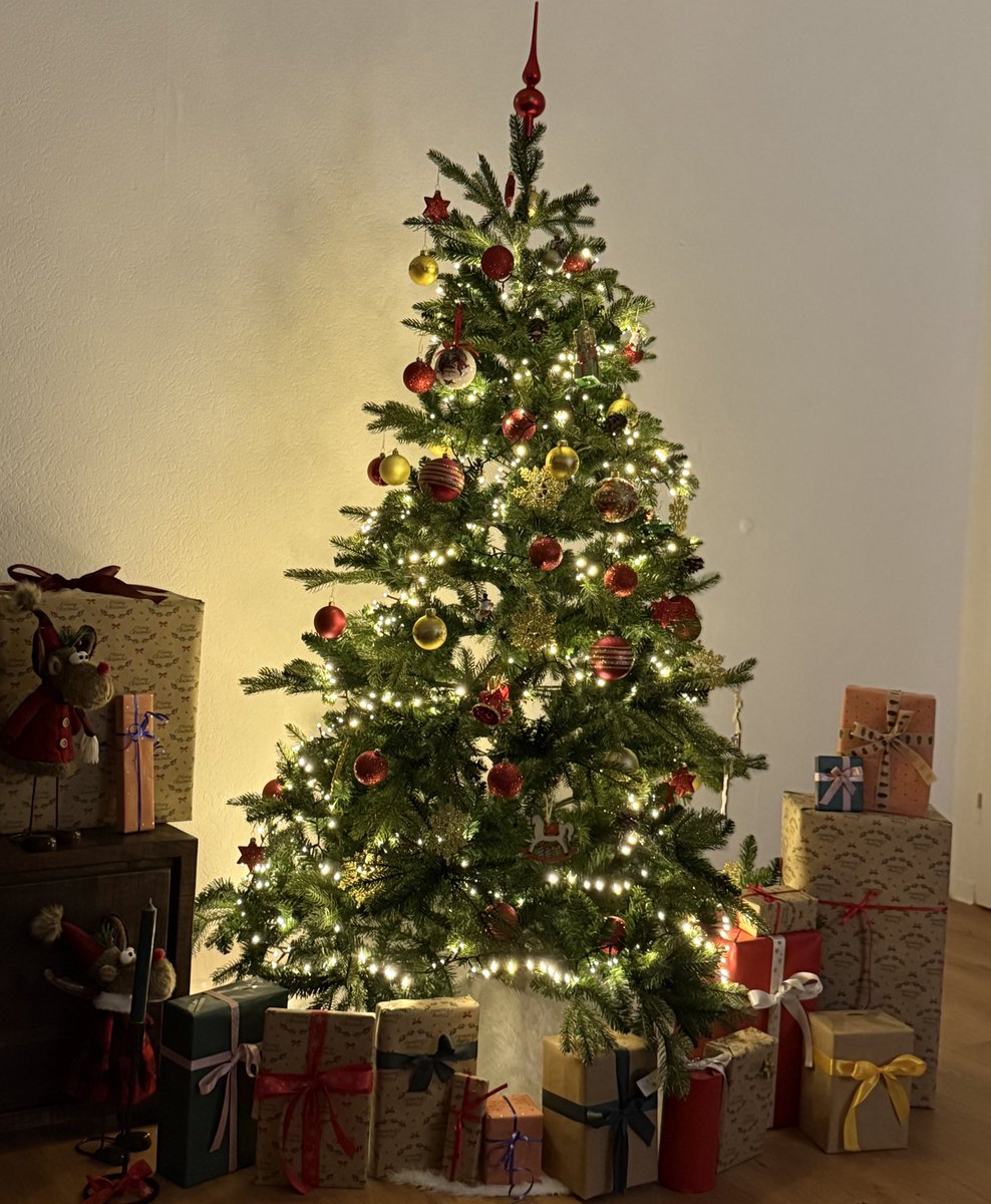 کادو ها هم‌بالاخره از روی میز به کنار درخت منتقل شدند، امید است که تا فردا و پس فردا از دست پسر جیگرطلا در امان بمانند🥰🎄

قبل از خوابش که نشسته بود کنارشون‌ و همه اش میگفت: AUF, AUUUUUF , AUUUF
(اشاره به لغت بازکردن).