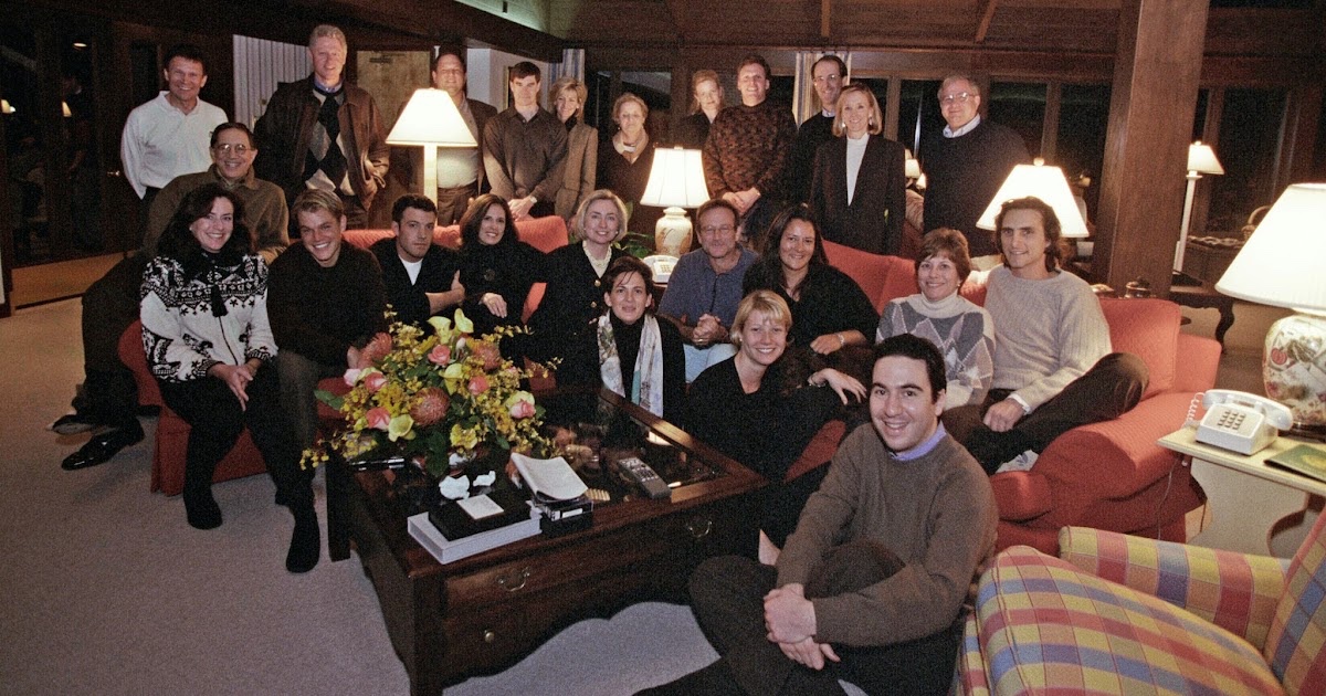 CornLiquid's tweet image. This photo of the Good Will Hunting cast with Bill Clinton feels straight out of the epstein files