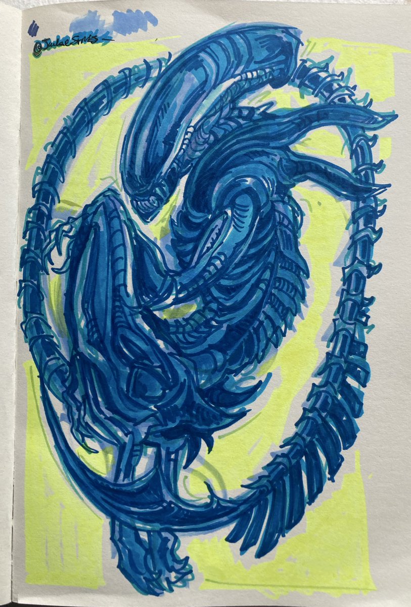 JackieStinks_'s tweet image. Xenomorph warmup! Missed working with alcohol markers :3 #xenomorph