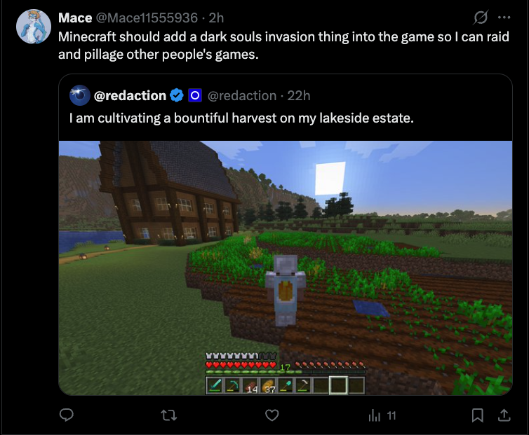 redaction's tweet photo. The Rothschilds are sending furry gooners to grief my Minecraft world https://t.co/eLqnxLX6a3