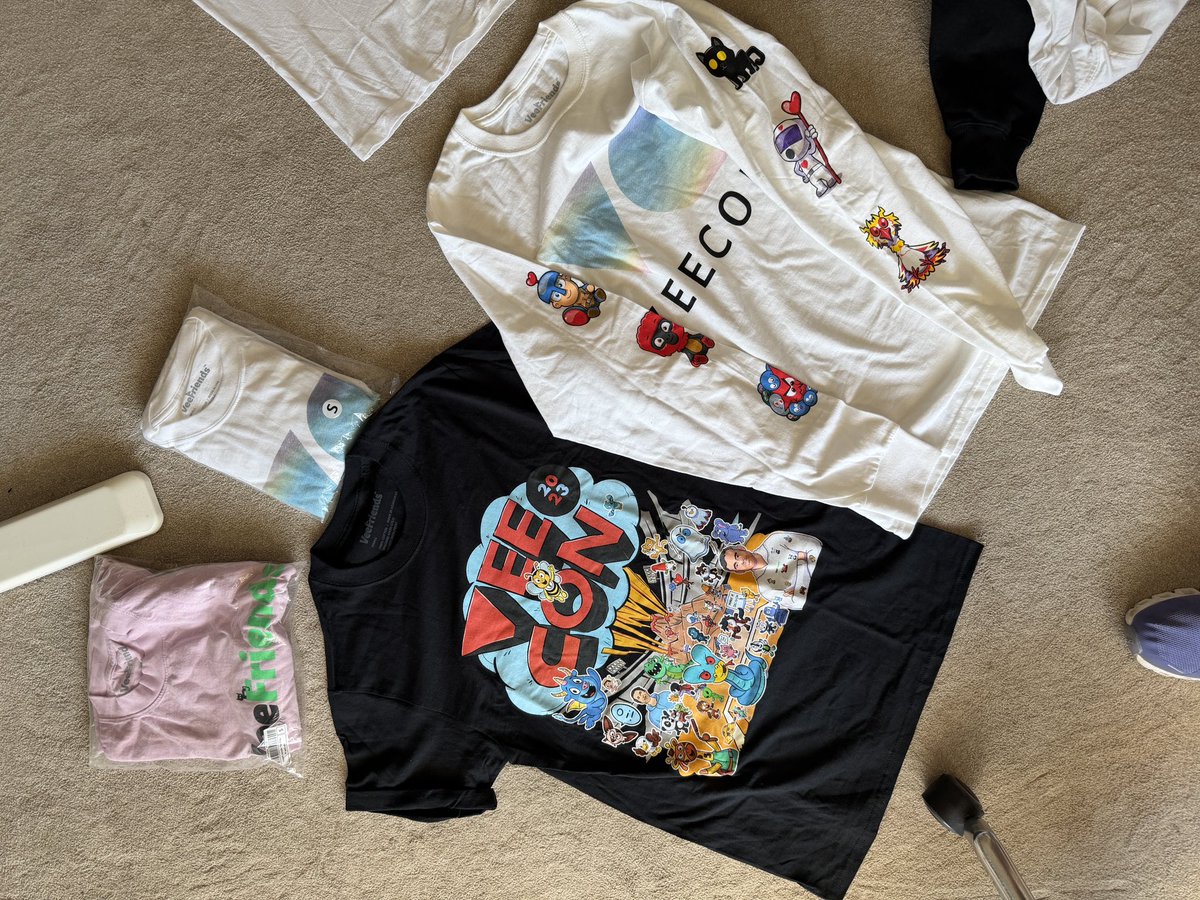 To my <a href="/veefriends/">VeeFriends</a> fam, I’m selling these tshirts, I accept offers! Two are sealed, the other two haven’t been worn. They’re all size S. DM me if interested 🙂