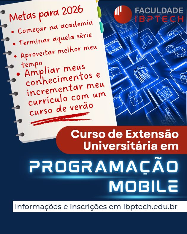 IbptechEduca's tweet photo. O Curso de Extensão Universitária em Programação Mobile objetiva capacitar o aluno para o desenvolvimento de aplicações móveis multiplataforma. Este curso busca preparar profissionais para atuar no mercado mobile, oferecendo uma formação prática e atualizada, desde os fundamentos até o uso de recursos avançados.

O conteúdo do curso aprofunda os conhecimentos do estudante no Flutter, o framework criado pelo Google que é uma das principais tecnologias para o desenvolvimento de aplicativos móveis. O aprendizado da linguagem Dart oferece simplicidade, eficiência e poder de customização, permitindo ao aluno criar interfaces nativas para Android e iOS com alto desempenho.

O curso conta com:

• Metodologia prática e atualizada
• Professores atuantes na área.
• Acesso à Biblioteca Virtual.
• Práticas remotas.
• Foco nas demandas reais do mercado jurídico e investigativo.
• Certificação por uma instituição especializada em tecnologia.

Informações e inscrições em: https://t.co/duz4ERVfGZ

#MobileDevelopment #AppDesign #ProgramaçãoMobile #FaculdadeIBPTECH #DevMobile #Tecnologia #Android #iOS