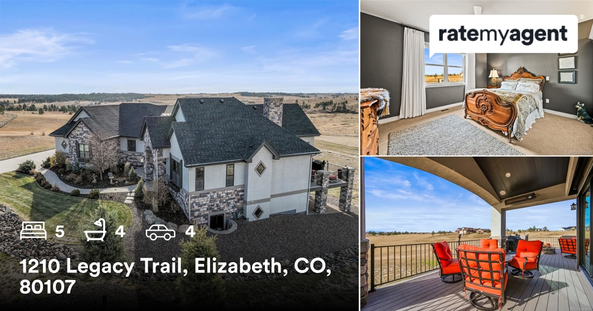 🛌 5 🛀 4 🚘 4
📍 1210 Legacy Trail, Elizabeth, CO, 80107

My latest sale on RateMyAgent.

rma.reviews/1nv33splvlh0

...
#ratemyagent #realestate