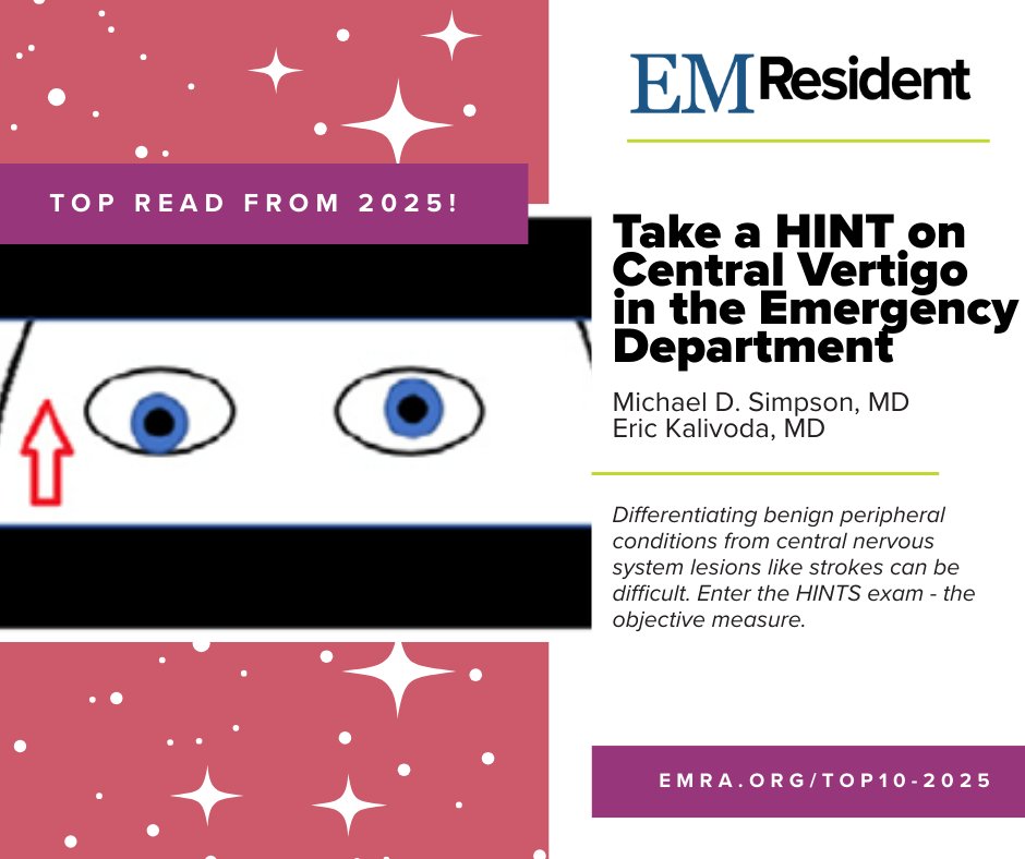 emresidents's tweet image. Learn more about arterial lines and central vertigo from some of our fan favorite EM Resident articles at emra.org/top10-2025!

🔹Arterial Lines - Waveforms and Damping

🔸Take a HINT on Central Vertigo in the Emergency Department

@EmoryEM @alexhallagan

#EMResident #MedEd