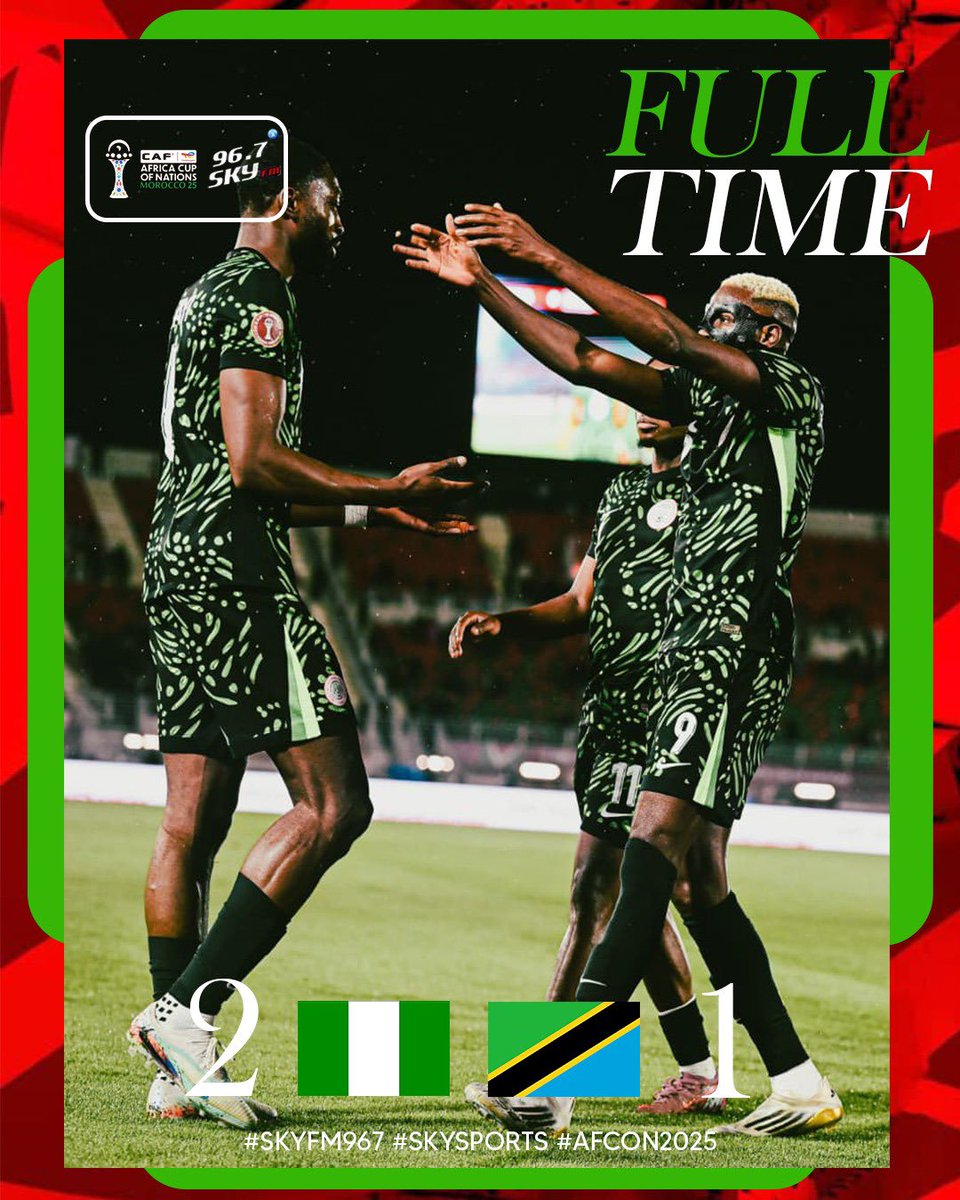 **Super Eagles soar to victory!** Nigeria edged out Tanzania 2-1 in their AFCON 2025 opener, with Semi Ajayi's header and Ademola Lookman's stunning strike proving decisive. A nervy but crucial three points for the Super Eagles! 🦅⚽