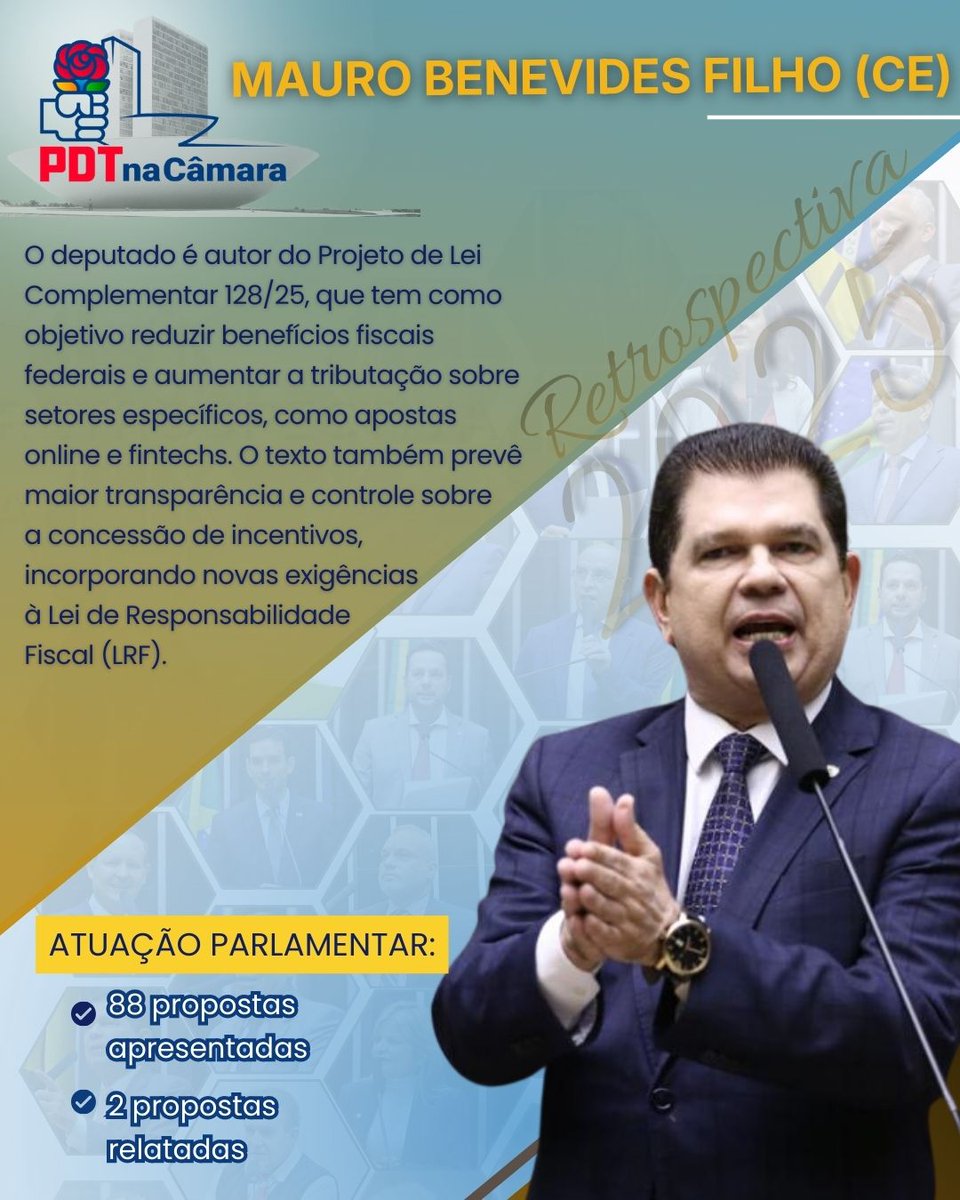 📊 Retrospectiva 2025 | Mauro Benevides Filho (CE)

Em 2025, o deputado <a href="/mauro_bfilho/">Mauro Benevides Filho</a> apresentou 88 propostas. Mauro é autor do PLP 128/25, que reduz  em 10% os benefícios fiscais federais e aumenta a tributação sobre setores específicos.

 Leia mais: encurtador.com.br/MeDi.