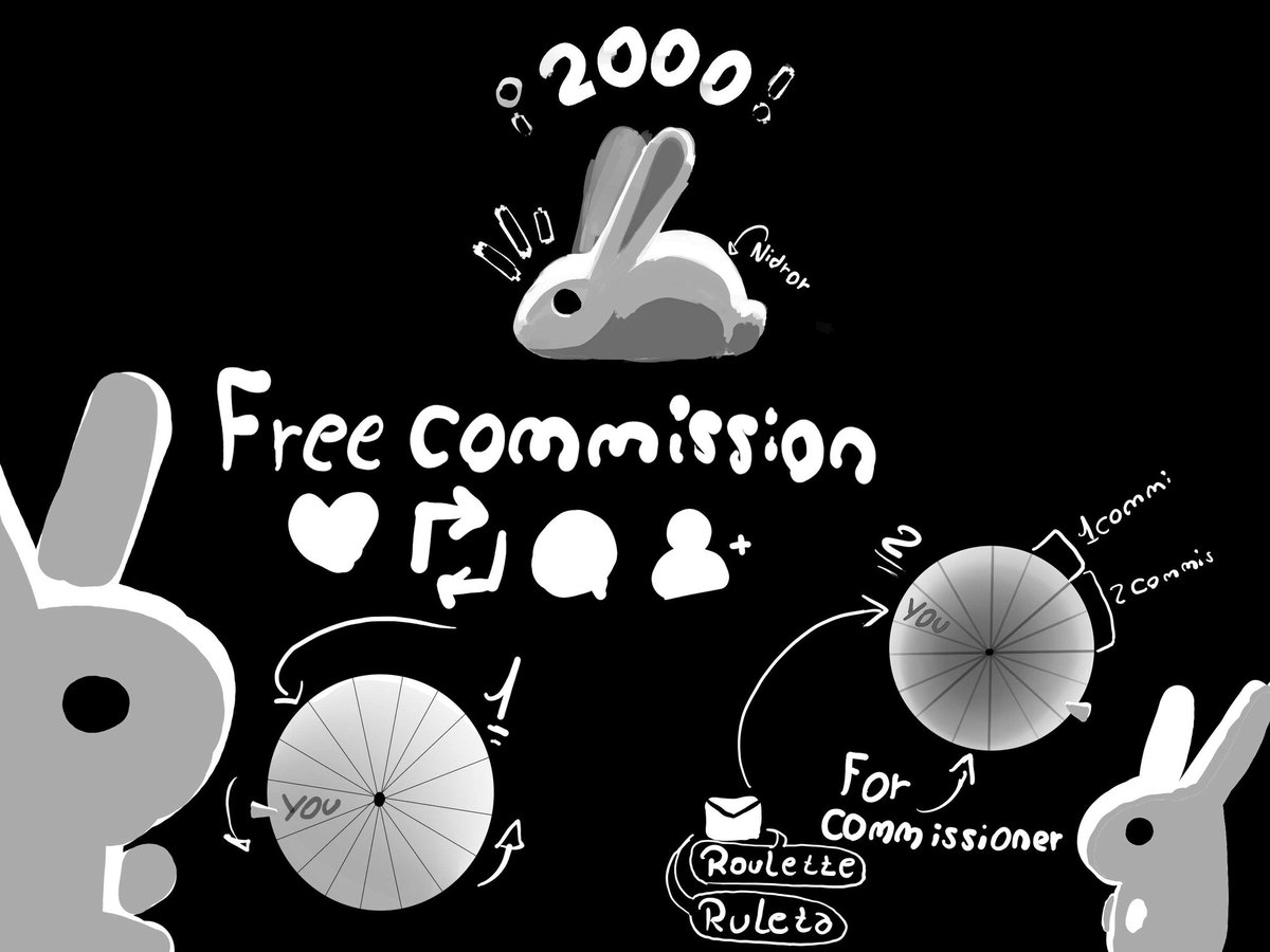 FREE COMMISSION

Nidror

( Se mostrará un vídeo donde la ruleta 1 da al ganador )
( Los commissioners se representaran con un número que se les dará en cuanto me contacten por DM o DISCORD  con el mensaje " Rulette" o " Ruleta" )
( Cada commi terminada les dará un lugar más )