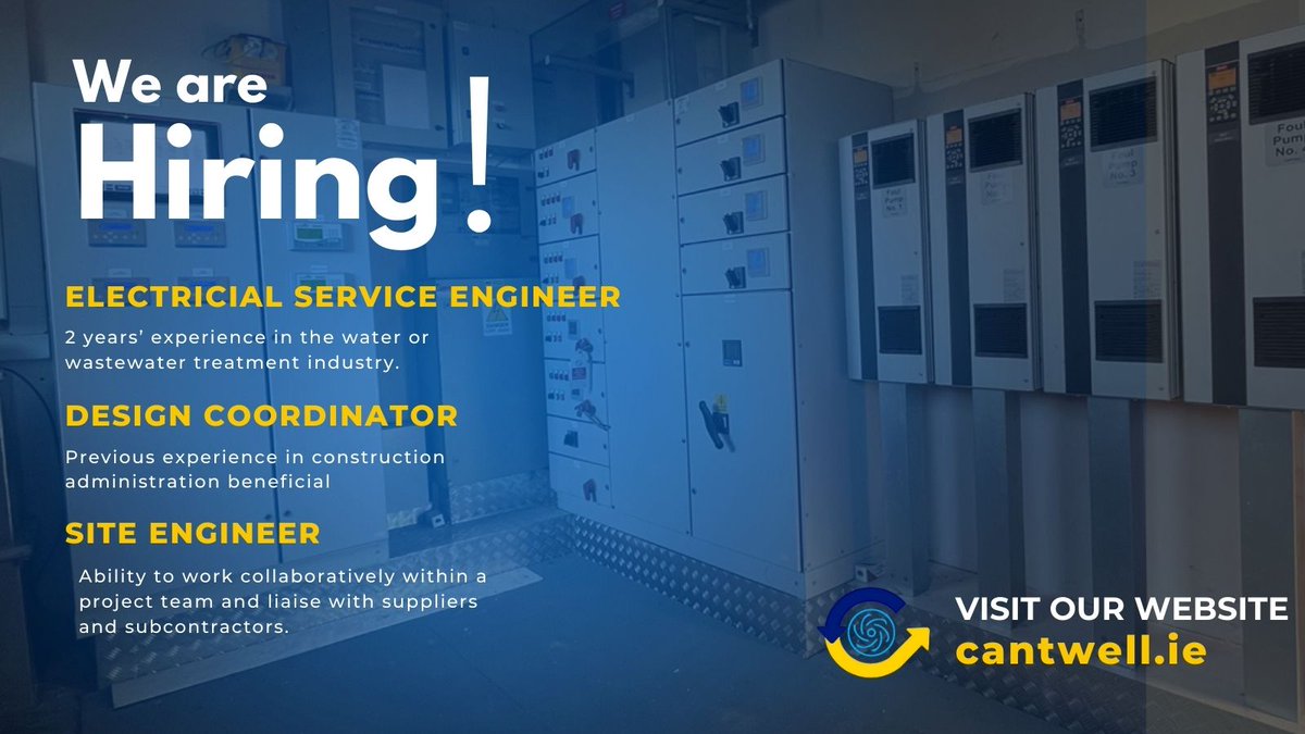 🚀 We Are Hiring! 🚀
Exciting opportunities await! We are seeking an Electrical Service Engineer, Design Coordinator, and Site Engineer to join our team. If you have a passion for the water or wastewater treatment industry, we want to hear from you! Visit cantwell.ie