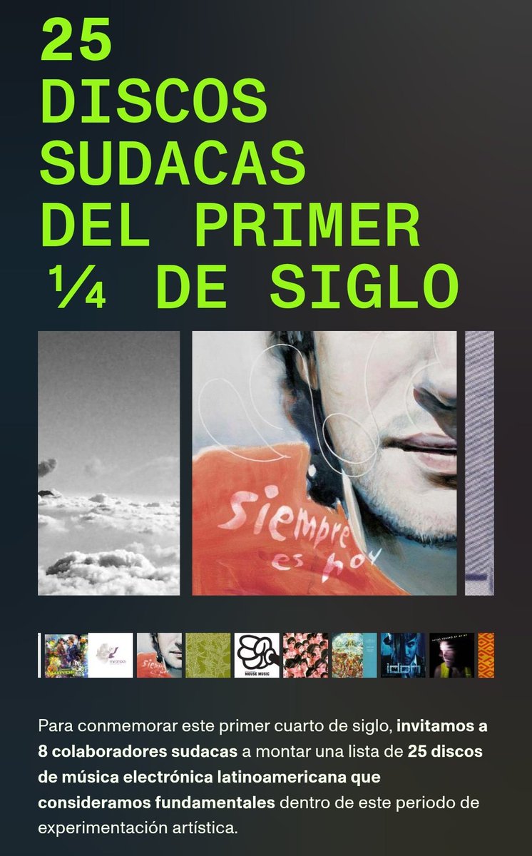 Hoy salió a la luz el sitio web de Discótica 💚

Contiene nuestra última publicación del año sobre 25 discos fundamentales de música electrónica latinoamericana de este primer cuarto de siglo. Para seleccionarlos invitamos a distintxs colaboradores de la región: