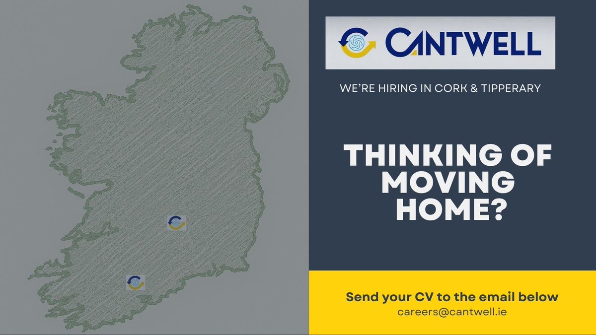 🇮🇪 Thinking of Moving Home?
We're hiring in Cork &amp; Tipperary! Join our talented team at Cantwell and build your career where your heart is.
 📧Contact us at: careers@cantwell.ie