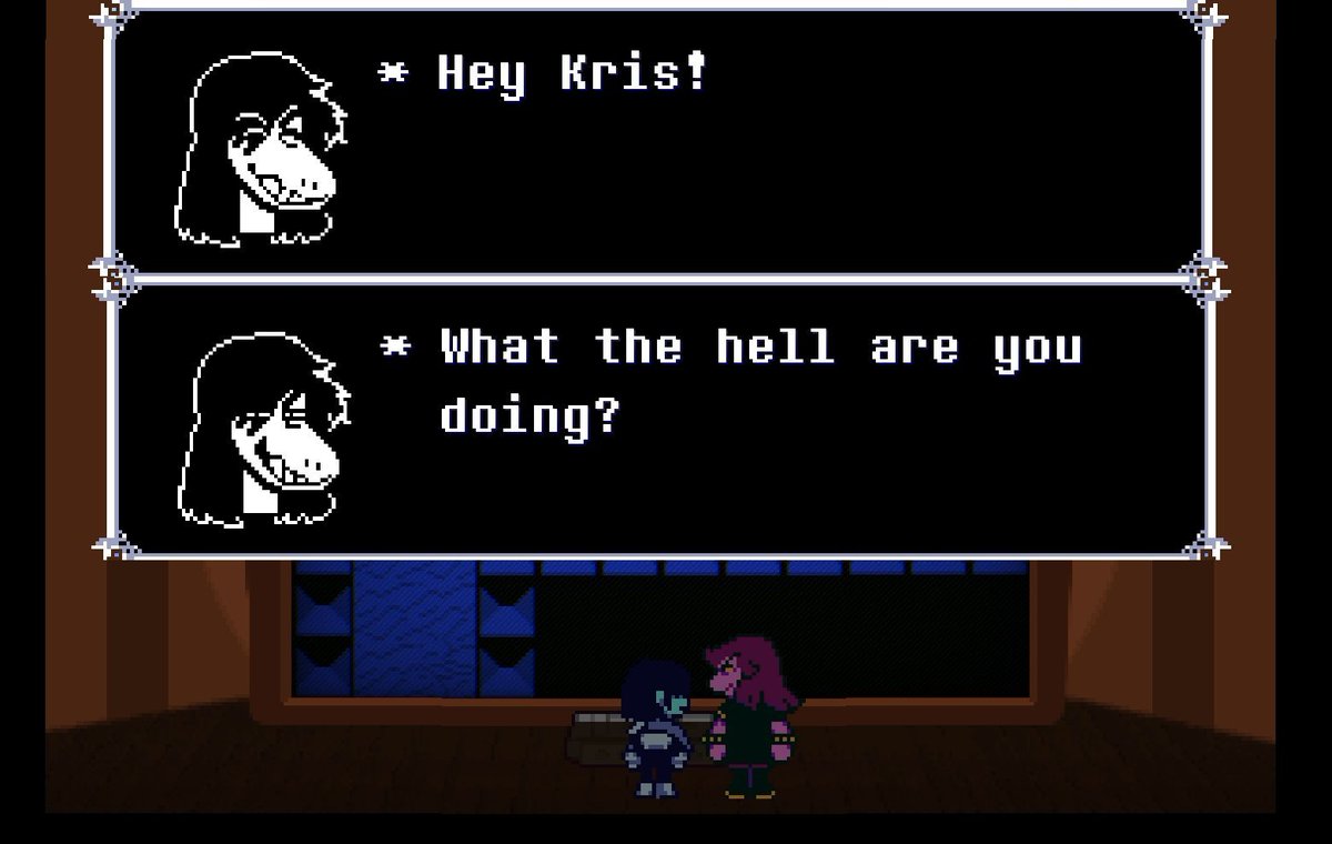 elytam_'s tweet image. The progression of Susie always waiting right in front of the door for Kris until she couldn't wait anymore and just checked on them 🥺