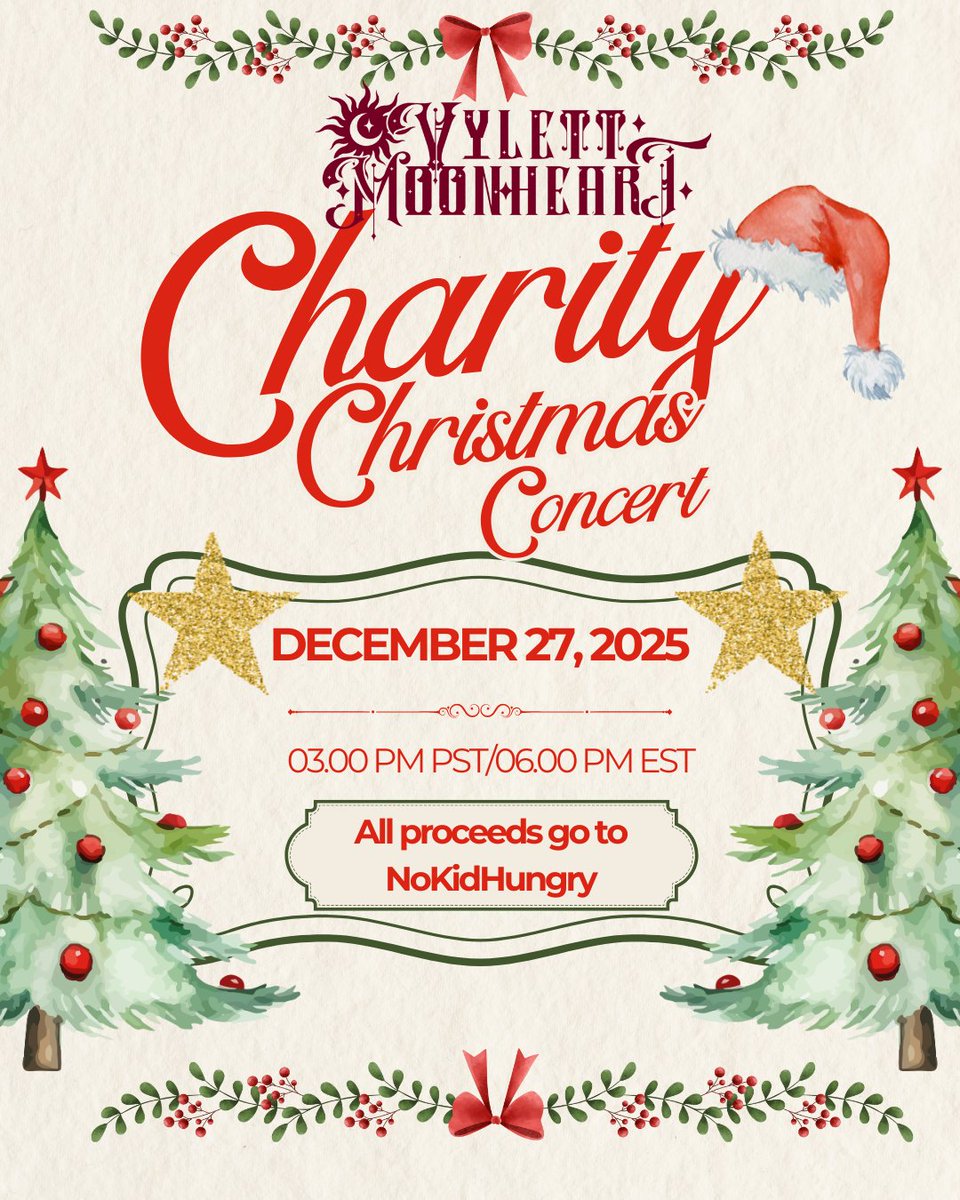 VylettMoonheart's tweet image. 🎄CHRISTMAS CHARITY CONCERT🎄
❄️DEC 27th 3PM PST/6PM EST

⭐You're invited for a night of songs and fun, hotties! I'll see you there!