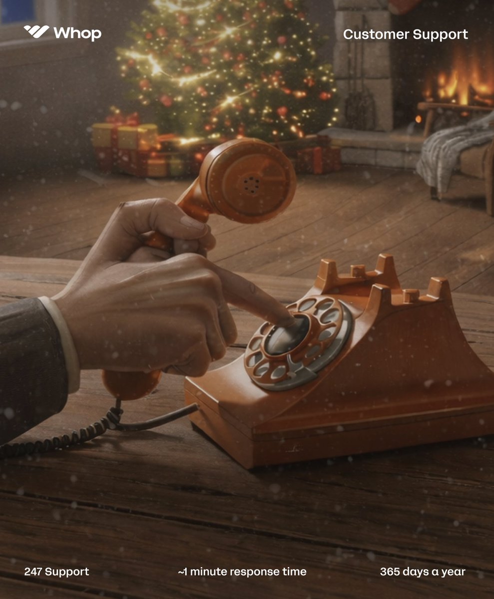 Whop customer support just leveled up.

> 24/7 worldwide live assistance

> under 1 minute response time

> hands-on support for creators &amp; users

We’ve got your back through the holidays 🤝
