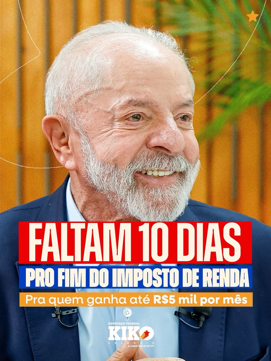 Contagem regressiva: em 2026 é IR zerado no holerite de quem ganha até R$ 5 mil. ✅ 

Mais dinheiro no bolso do trabalhador, mais comida na mesa, mais dignidade pro povo brasileiro. Isso é governo do presidente @lulaoficial ⭐️🇧🇷