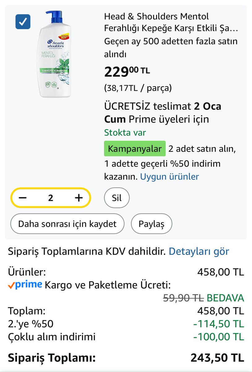 Gececiler koşun

Amazon'da 800 ml şampuan 122 liraya geliyor 2 tane ekleyince. çok hızlı tükenir

indirimlend.in/HeadShoulders
işbirliği