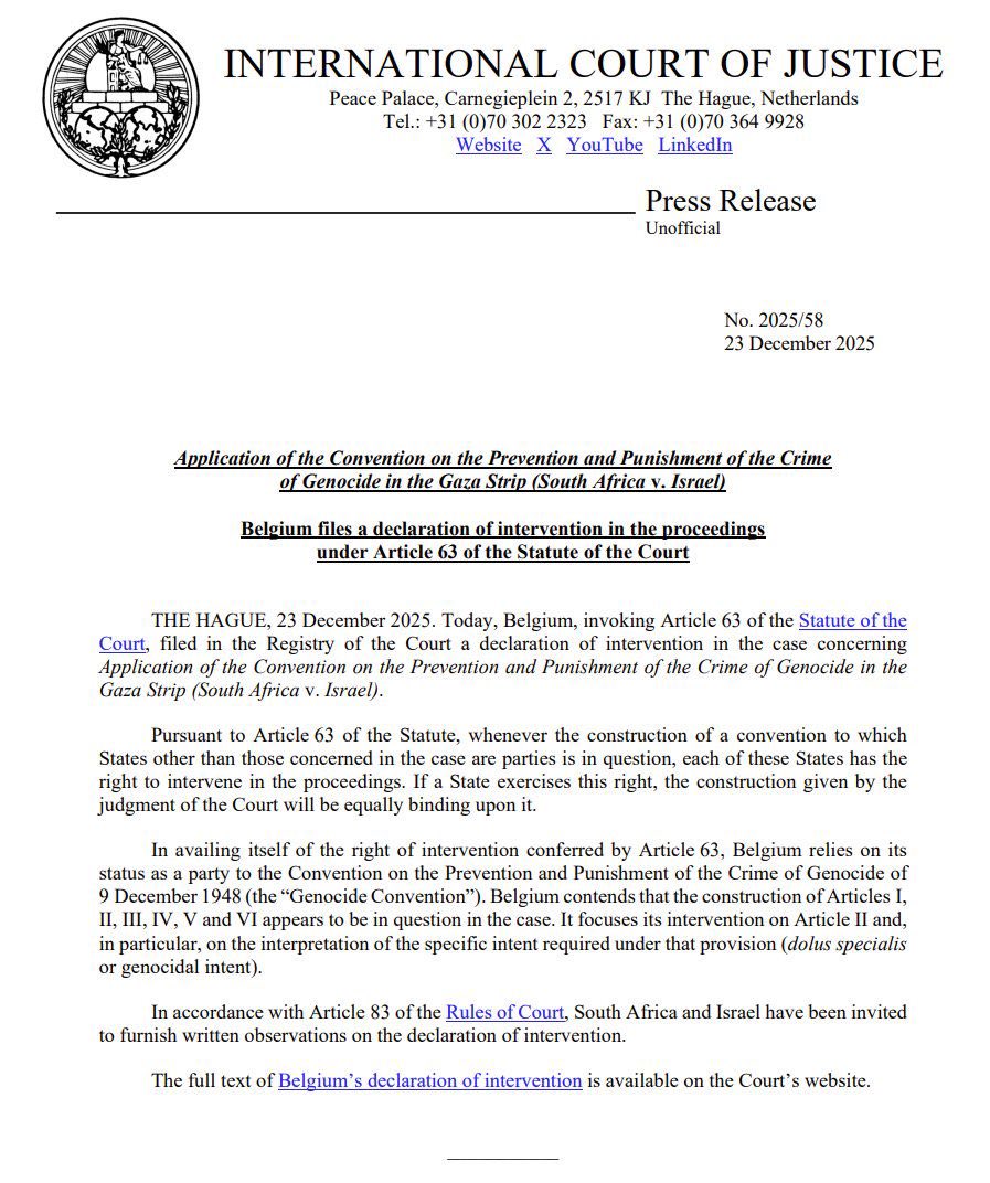 avantibionda's tweet image. Il Tribunale Internazionale di Giustizia annuncia che il Belgio si è unito al Sudafrica nella causa di genocidio contro Israele.
Sempre tardi, ma qualcuno inizia a fare qualcosa di concreto.
Mentre il Governo italiano continua a supportare, finanziare, armare Israele genocida.