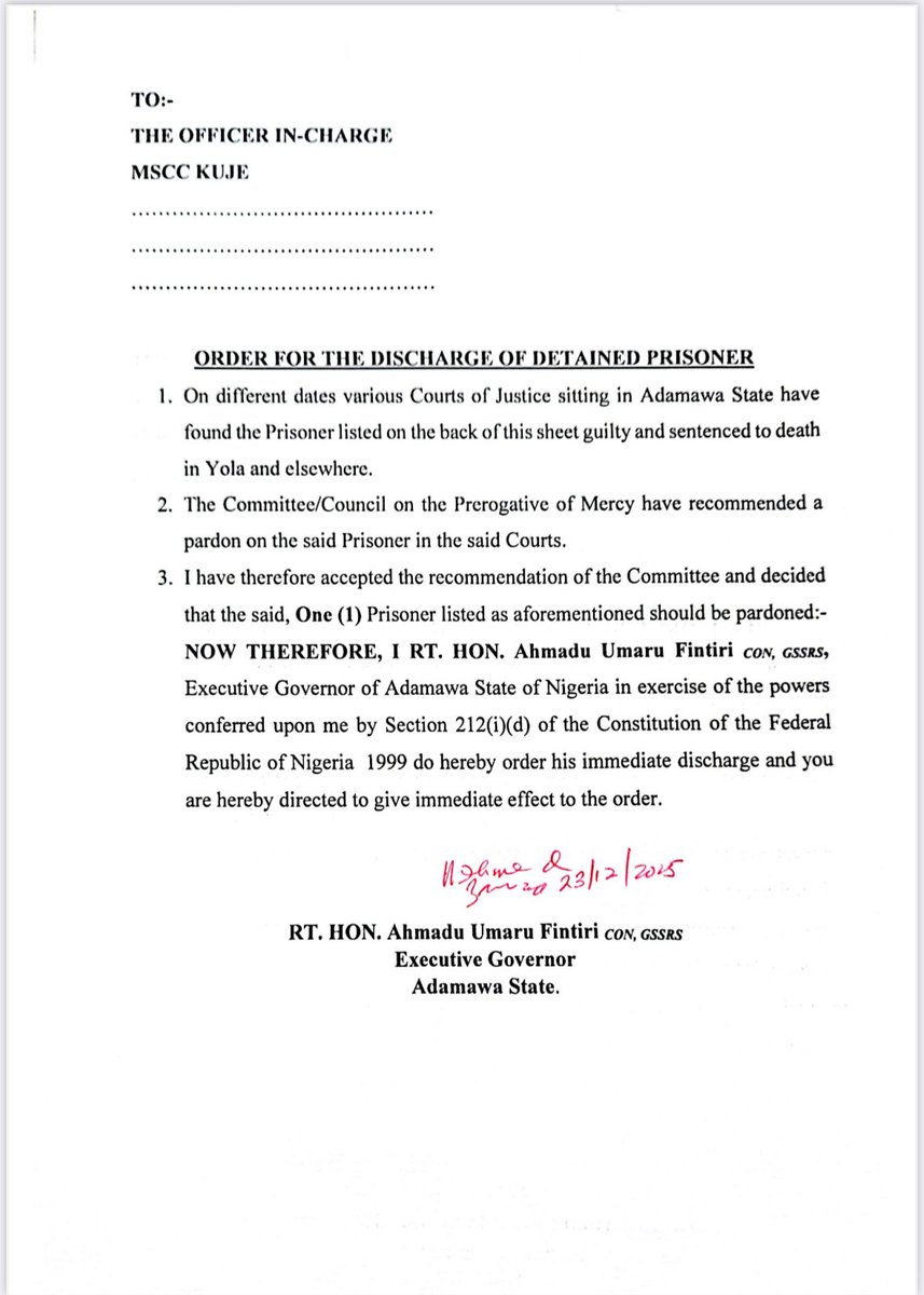 EmmaOgebe's tweet photo. Glad Gov Fintiri (Adamawa) pardoned my death row client Sunday Jackson ending one of the worst miscarriages of justice in Nigeria. Sunny was a symbol of wrong with Nigeria. A country that can’t protect its citizens from murder, condemned to death a citizen who protected himself https://t.co/gSlqHefCZK