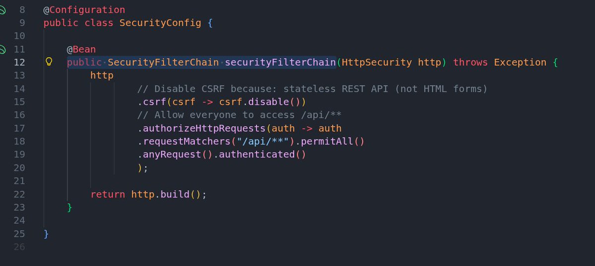 profleandrojr's tweet image. What's wrong with this bean? 
Why does VS Code ask to remove the public modifier?

It's very basic, so...
Can you answer it without AI? 

#Java #springboot