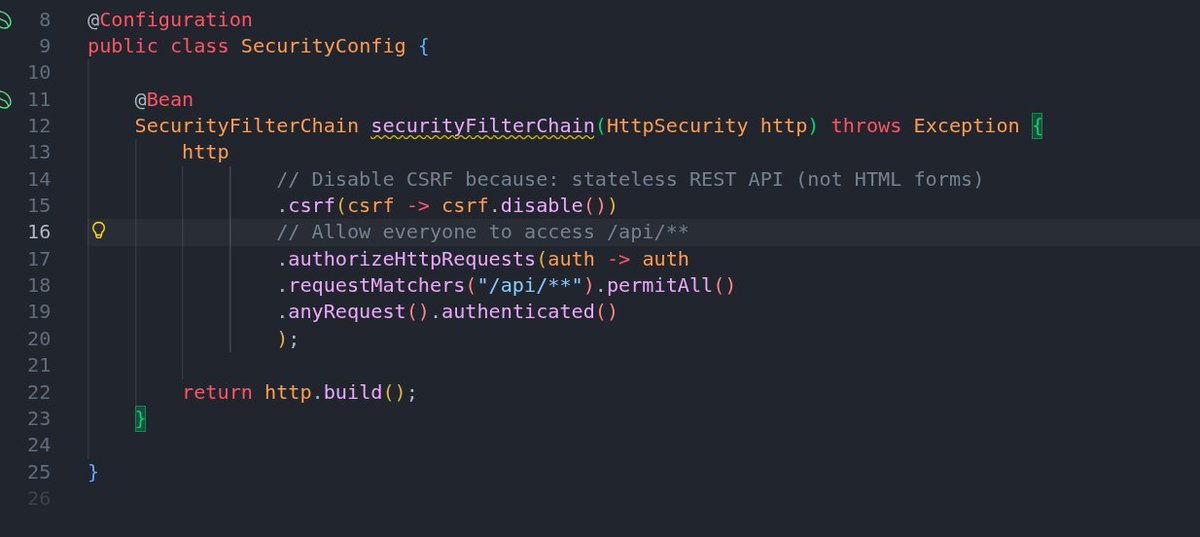 profleandrojr's tweet image. What's wrong with this bean? 
Why does VS Code ask to remove the public modifier?

It's very basic, so...
Can you answer it without AI? 

#Java #springboot