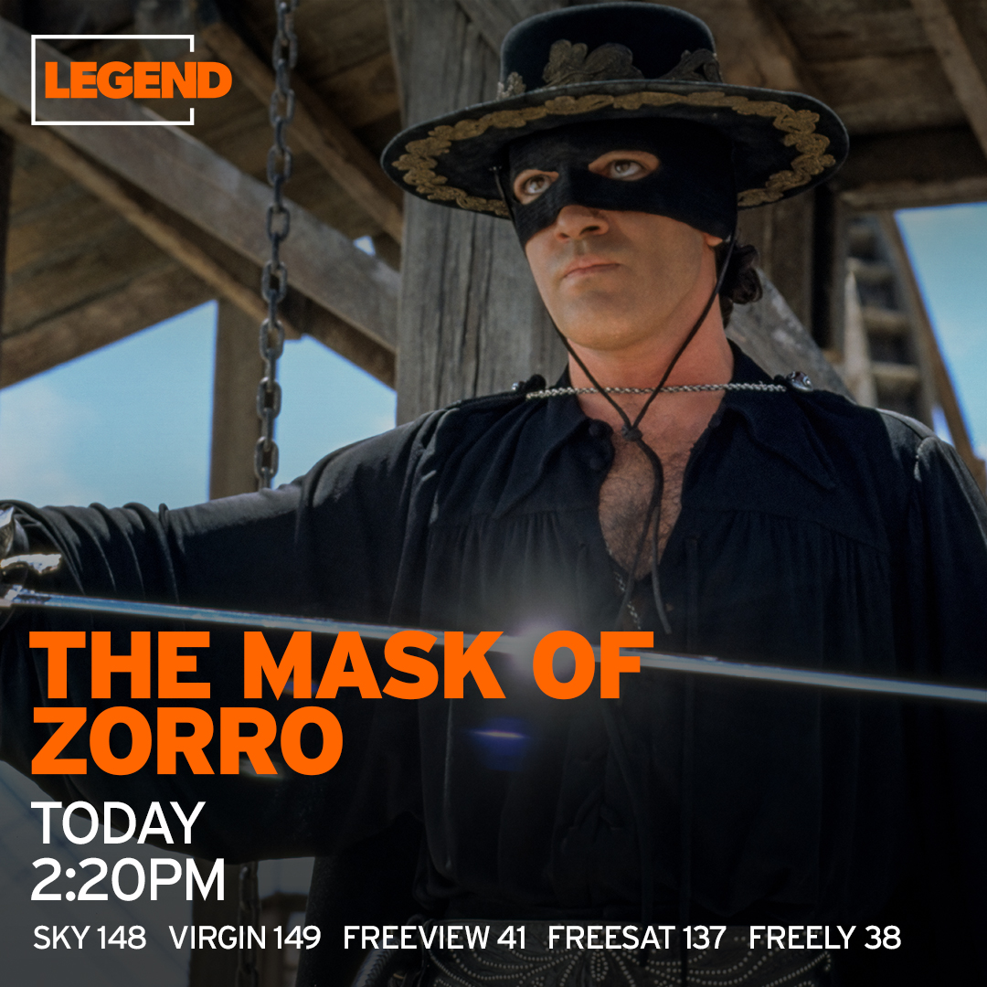No one has seen his face, but everyone knows this mark. Antonio Banderas, Anthony  Hopkins and Catherine Zeta-Jones star in the swashbuckling adventure The  Mask of Zorro at 2:20pm. @FreeviewTV 41, @freesat_tv, image size:1080x1080