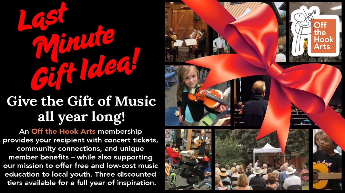 Save up to $200 with an Off the Hook Arts annual membership, only available for a limited time!

Your purchase also helps us in supporting our mission to provide free and low-cost music education to local youth.

Give the gift of music today. 🎁 loom.ly/Iil9BbA