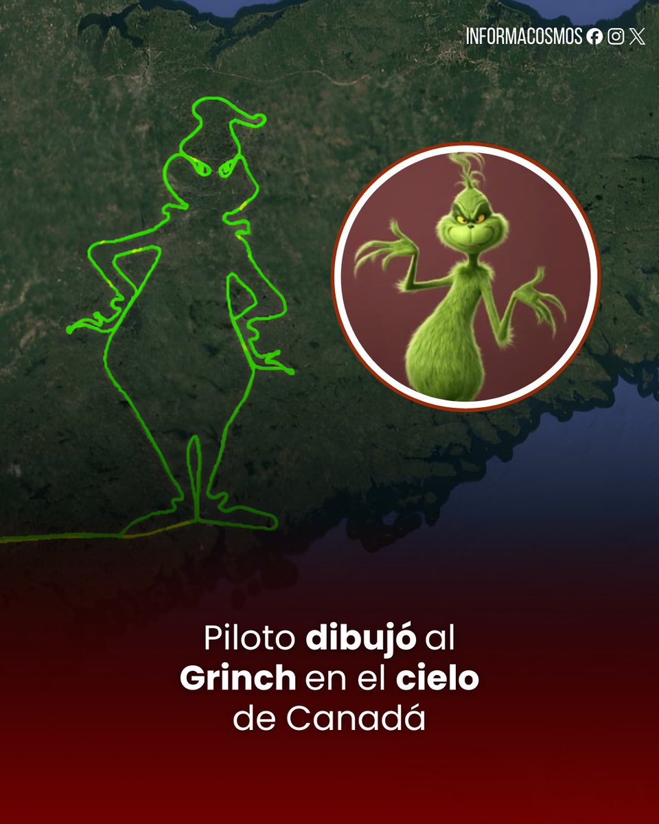 InformaCosmos's tweet image. Piloto dibuja al Grinch en el cielo.

Un piloto decidió convertir el cielo en su lienzo para dibujar la silueta del Grinch. A través de Flightradar, se captó la impresionante obra de arte aéreo en Canadá. El piloto trazó su obra en 2 horas y 30 minutos a una altitud promedio de 2…