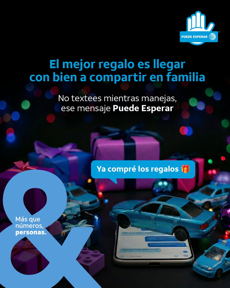 ATTMx's tweet photo. Entre luces, tráfico y celebraciones, la atención se dispersa.
No la arriesgues mirando el celular mientras manejas. 🚗📱
Que tu bienestar y el de tus seres queridos sean el mejor regalo. 🎁
#PuedeEsperar #MásQueNúmerosPersonas https://t.co/CREvHMMAJH