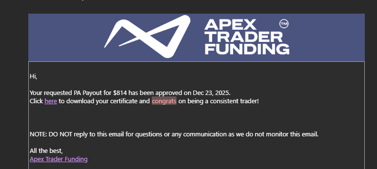 Another green day in the books ✅ 
Requested an $800 last night on a single Apex that is out of sync with the rest - Approved in under 24 hrs 🍻  
Think I'm done for the week, time to relax and spend time with the family for Christmas 🎄
