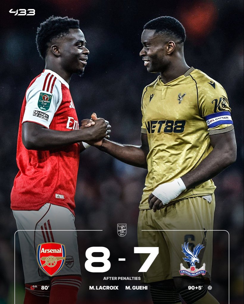 サッカーバカさん専用 試合終了】 🏴󠁧󠁢󠁥󠁮󠁧󠁿アーセナル 1-1(8-7)クリスタル・パレス