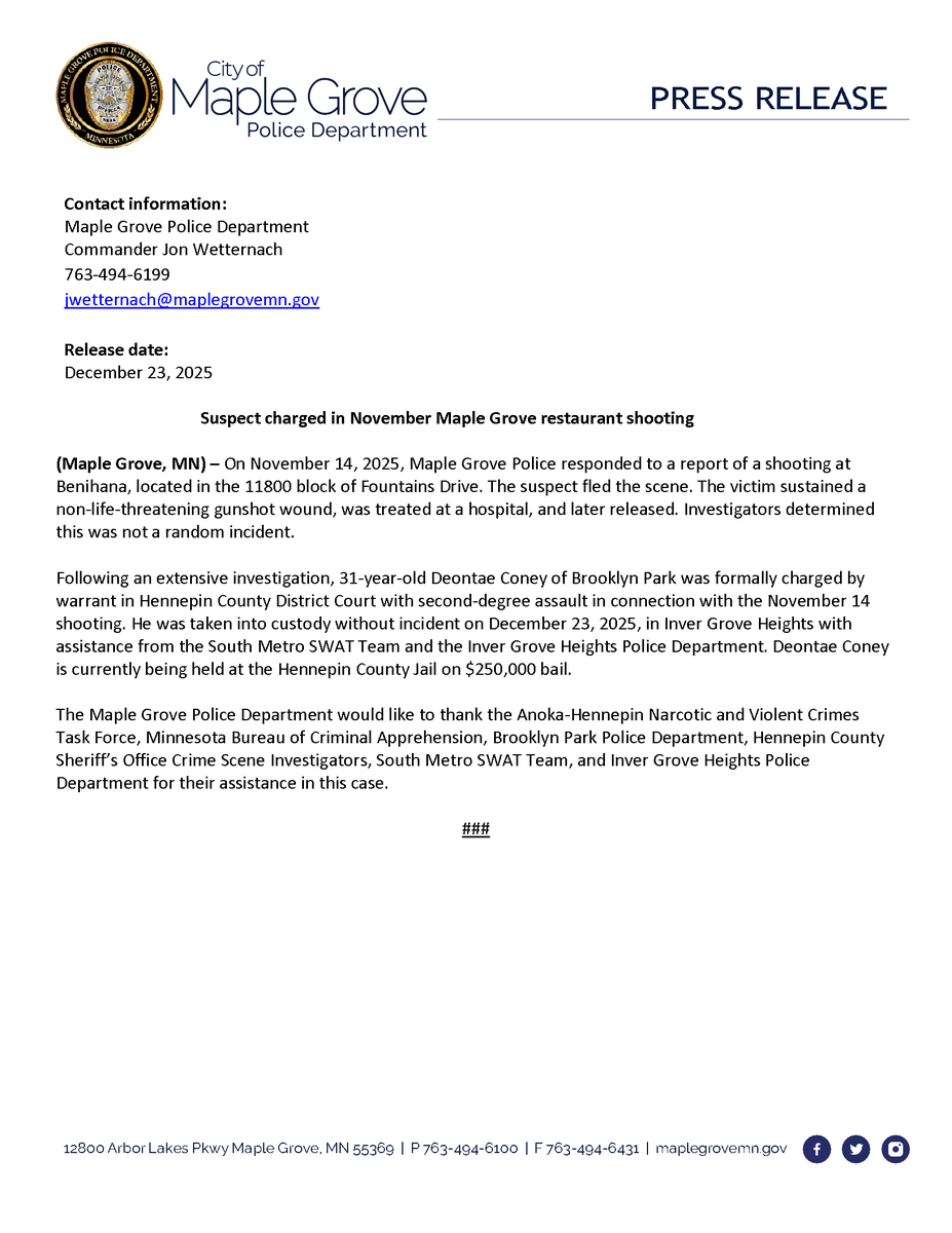 Maple Grove PD tweet media