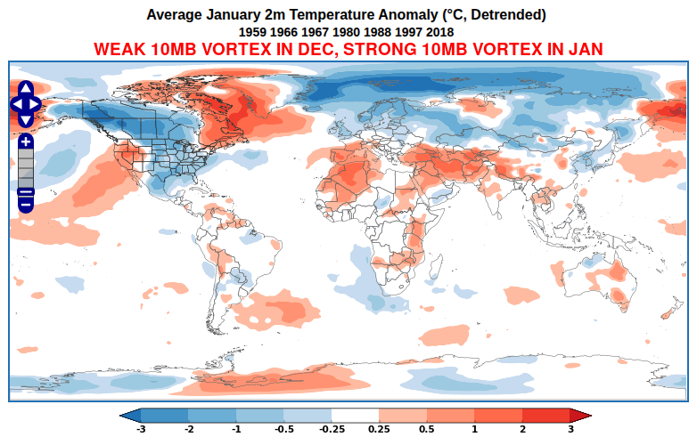 The N Hem high-latitude flow is about to see a striking reversal, with 10mb flow strengthening even as the Arctic troposphere becomes more blocked.

It's fun to glance at similar past years (few recent) based on the stratospheric change alone.  N America pattern looks familiar...