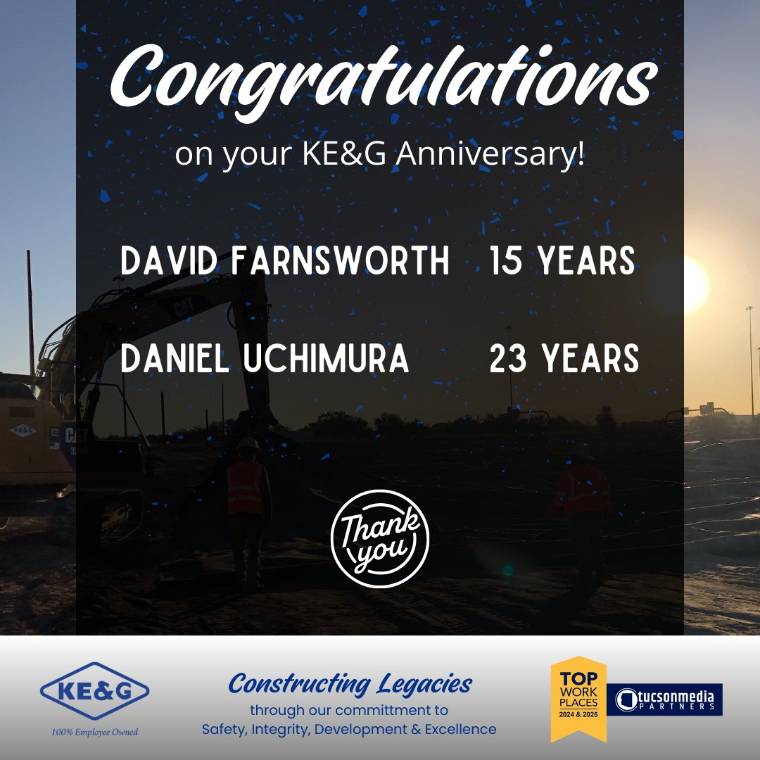 construction_ke's tweet image. Honoring our incredible team members celebrating 15 &amp;amp; 23 years with KE&amp;amp;G this December! 

Your dedication and expertise have shaped and strengthened our company. Thank you for your lasting commitment!

#KEandGStrong #LongTermCommitment #WorkAnniversary #SeasonOfGratitude