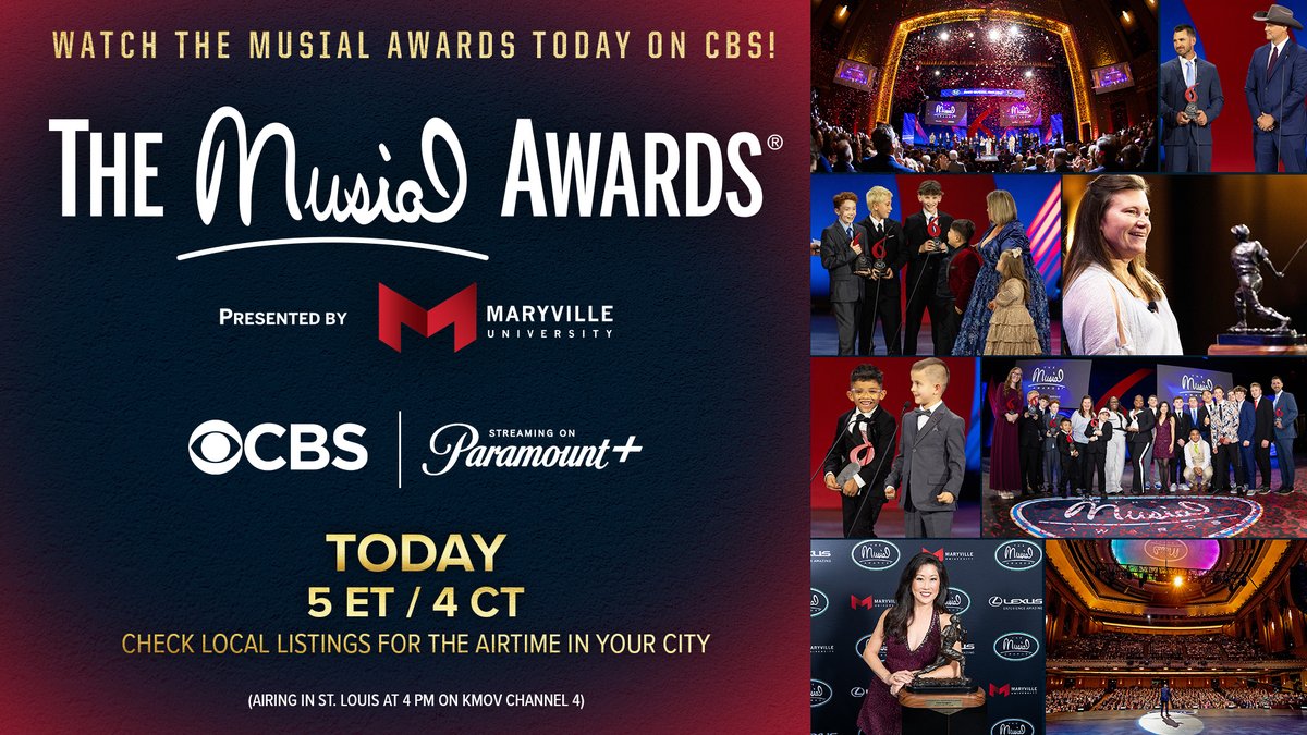 MusialAwards's tweet image. Tune in TODAY! The Musial Awards air throughout the country on CBS! Check your local listings for the airtime in your city.