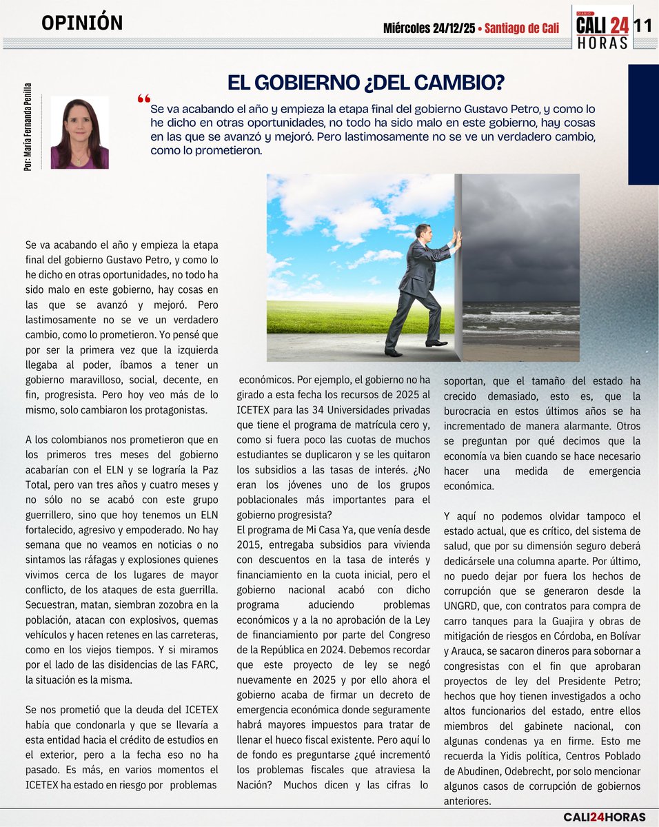Los invito a leer a nuestra columnista Maria Fernanda Penilla "EL GOBIERNO ¿DEL CAMBIO?"
#MariaFernandaPenilla #GobiernoPetro #CambioPolitico #ELN #PazTotal.