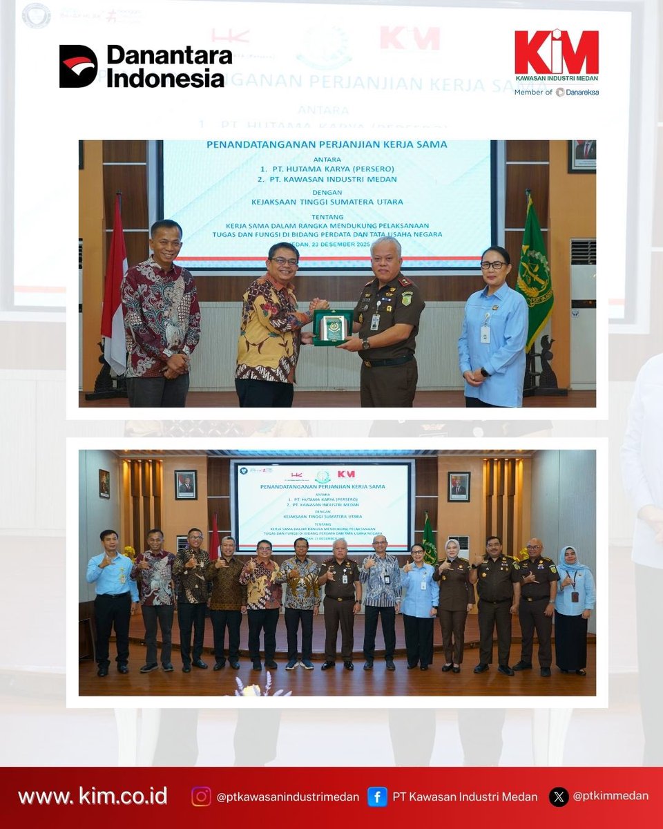 Medan (23/25)-PT Kawasan Industri Medan melanjutkan sinergi strategis melalui penandatanganan perpanjangan Perjanjian Kerja Sama dengan Kejaksaan Tinggi Sumatera Utara.

#PTKIM
#HoldingBUMNDanareksa
#BUMNUntukIndonesia