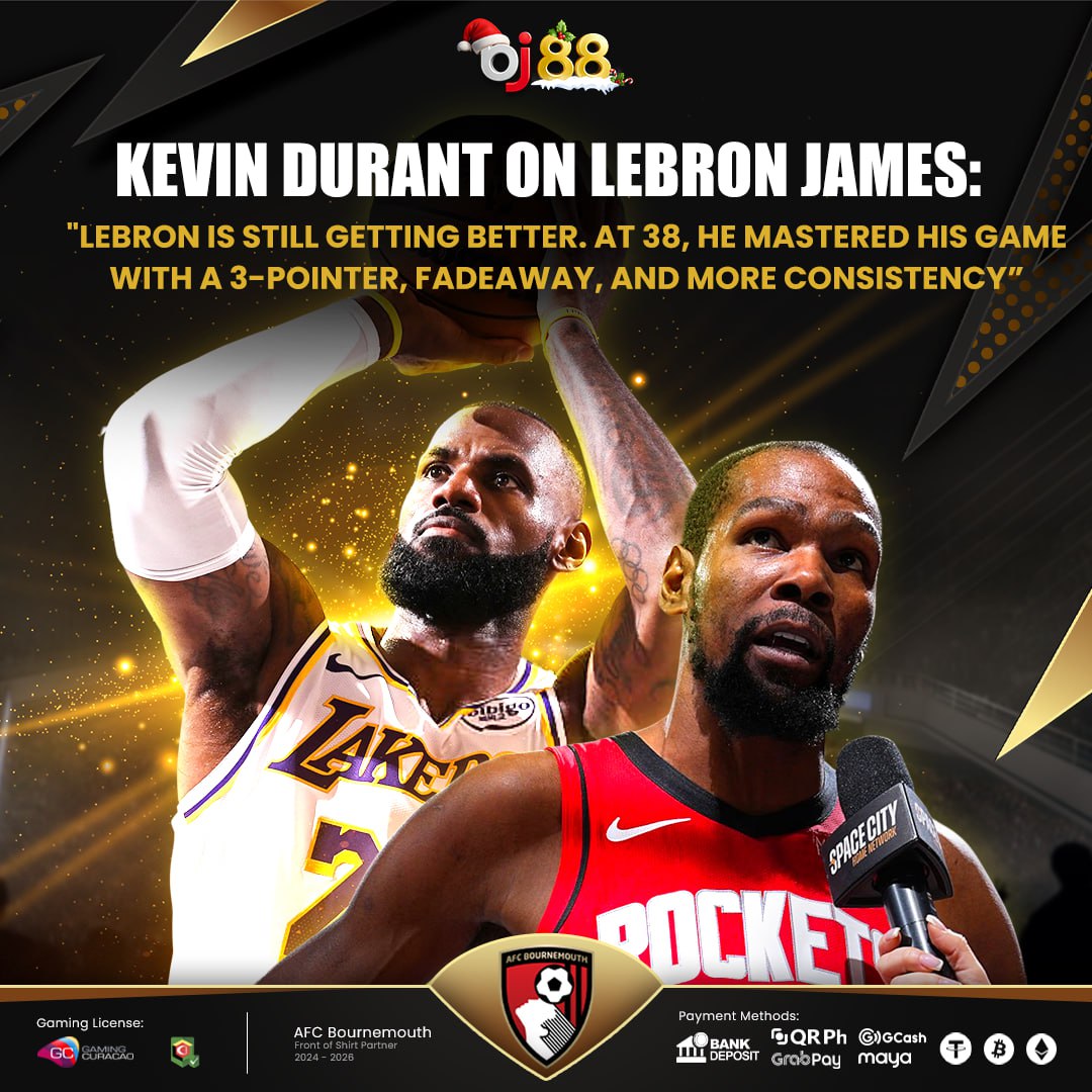 bj88_phl's tweet image. KEVIN DURANT ON LEBRON JAMES:

LeBron is still getting better. At 38, he mastered his game with a 3-pointer, fadeaway, and more consistency.💥🔥

Kevin Durant admires LeBron's evolution, showing that greatness has no age limit! 👑

#LeBronJames #BJ88 #NBA 🏀👑