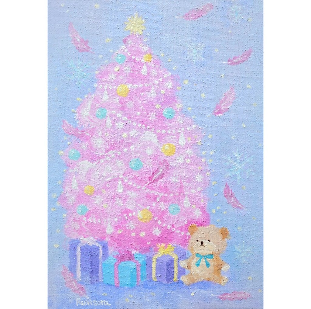 ｢パステルクリスマス｣　SMキャンバス　アクリル

全体的にパステルカラー、ツリーはピンク色で💡という娘のリクエストで描きました。

#artmeter #Artmeter #アートメーター