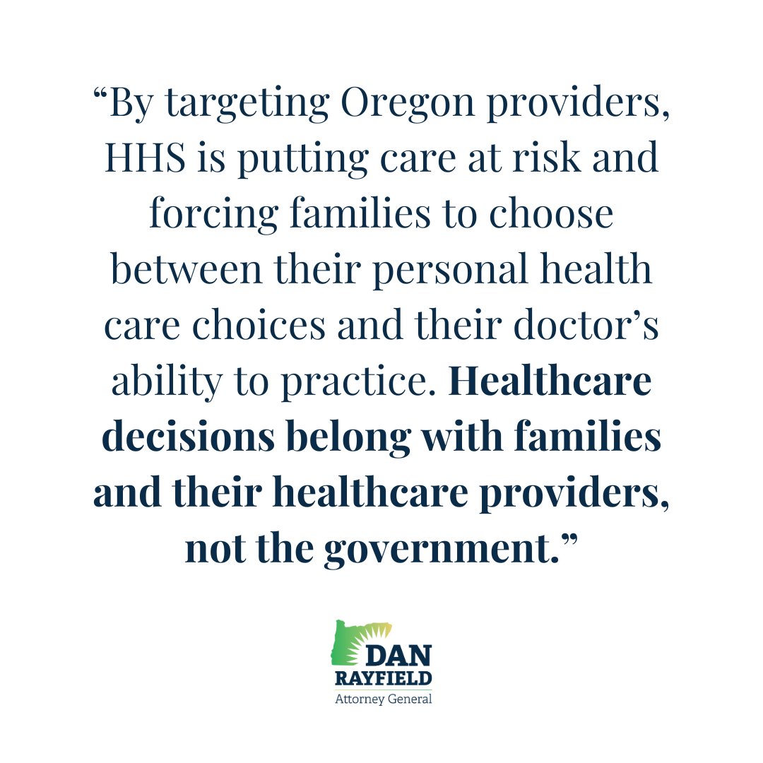 AGDanRayfield's tweet image. BREAKING NEWS: We’re leading a lawsuit challenging federal attacks on gender-affirming care. Healthcare decisions belong w/families &amp;amp; providers, not the government – and the gov't can't use a “declaration” to circumvent legal requirements for policy change. #orpol #breakingnews