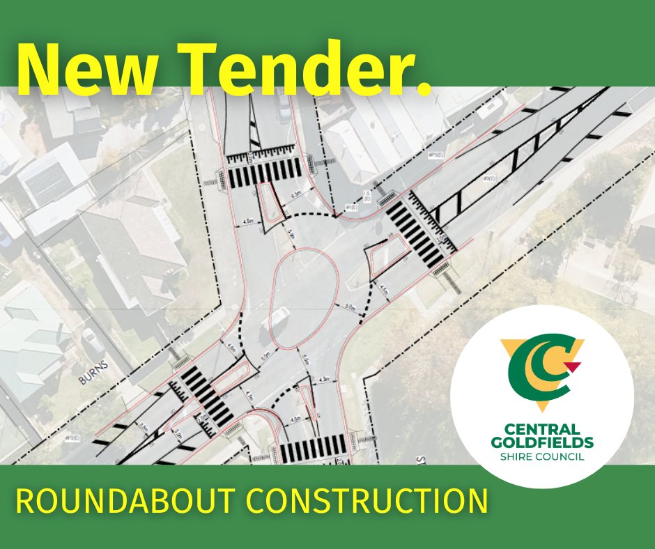 👉 Another tender has been added to our current list :

🗃️VP493062
Burns Street and Nolan Street, Maryborough – Roundabout Construction Round Two

⏰ Closing  Wednesday 21 January 2026 at 2pm
To view the full details visit:

centralgoldfields.vic.gov.au/tenders