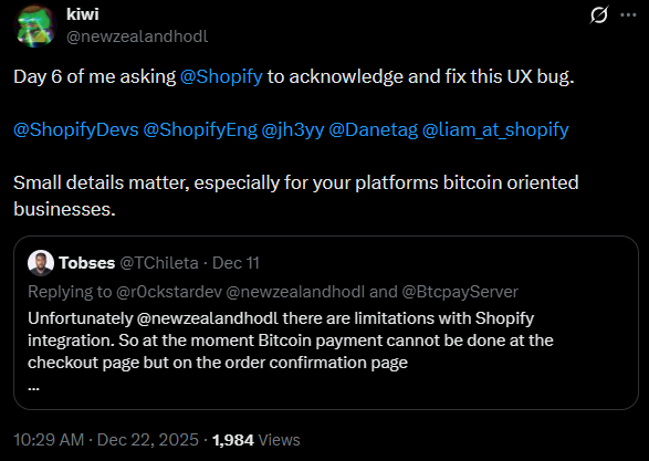 r0ckstardev's tweet image. If you need yet another example of why we must keep building toward "rules, not rulers", and better protocols: look at what @Shopify did to @newzealandhodl.

He asked for UX improvements for non-custodial @BtcpayServer Bitcoin payments, they responded by banning his store.