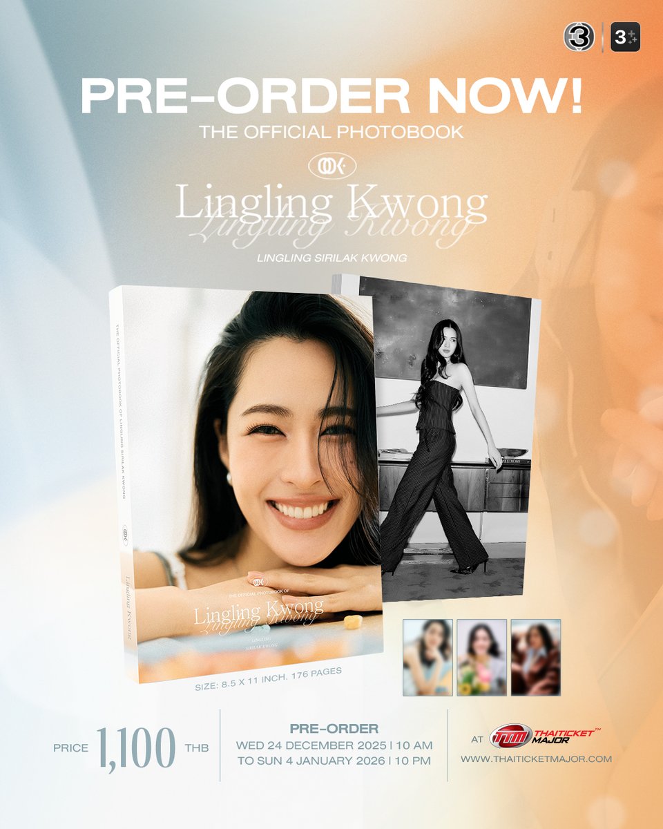 Ch3Plus's tweet image. ⭐️The Official Photobook of "Lingling Kwong"

🎟Pre-order opens now until January 4, 2026
📍at thaiticketmajor.com/preorder-the-o…

#OfficialPhotobookLingling #Linglingkwong #หลิงหลิงคอง