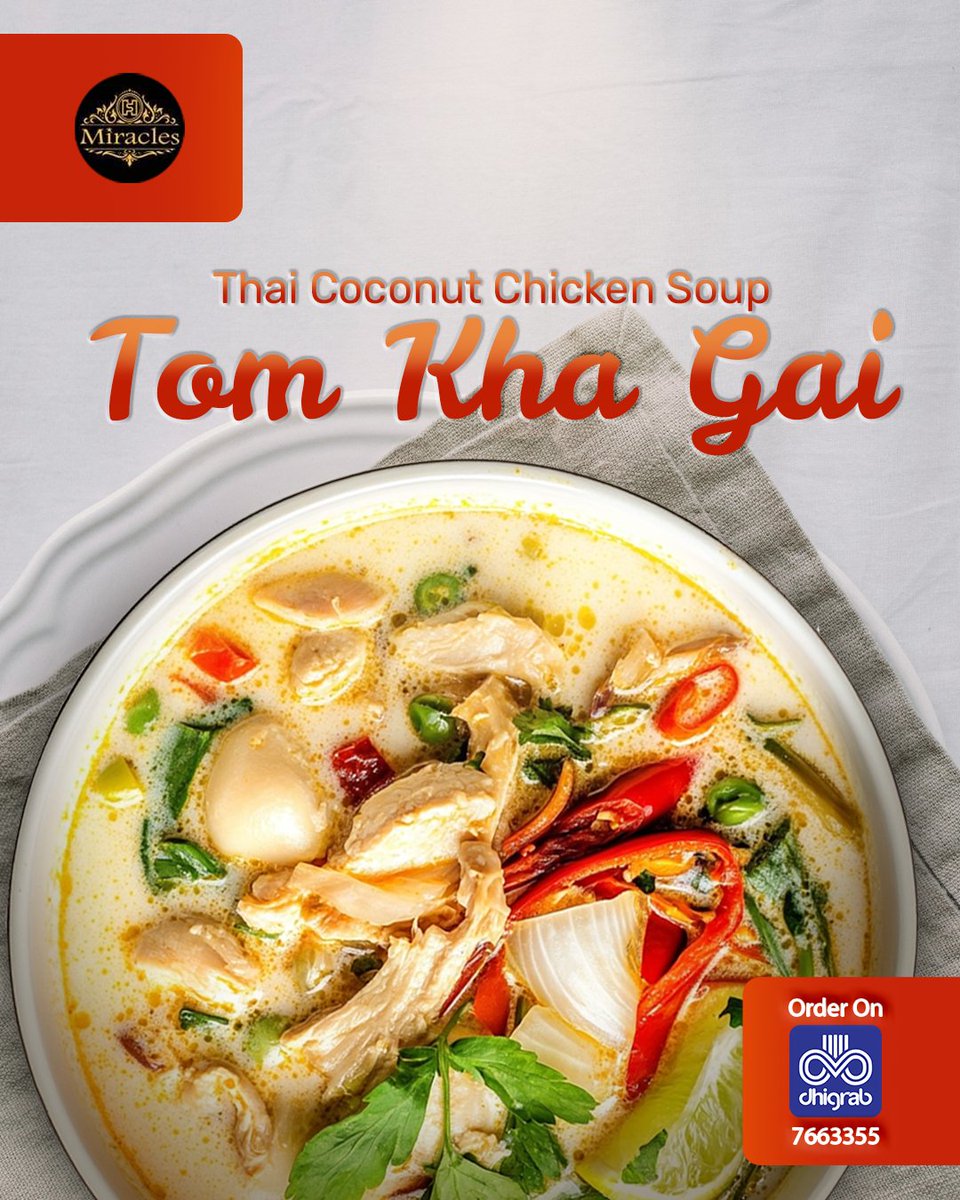 dhigrab's tweet image. Comfort in a bowl. Creamy coconut, tender chicken, and Thai spices—Tom Kha Gai done right.
📞 7663355
#Dhigrab #TomKhaGai #ThaiFlavours #WarmAndComforting
