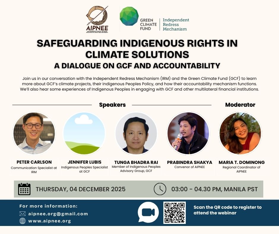 aipnee's tweet image. 🌍 AIPNEE recently co-organised a #webinar with  @GCF_IRM  on world's largest climate fund @theGCF 's projects in Asia, it's  #Indigenous Peoples #Policy and how the #IRM functions for accountability in its projects

Watch recording of the webinar at: youtube.com/watch?v=SZB52l…