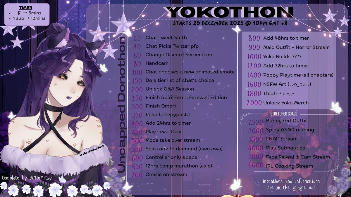 ♡ YOKOTHON ♡
As the year is coming to an end, I will be doing a donothon as a celebration and also to help me raise money for my medical debt.

more info in the google doc~ (docs.google.com/document/d/1pc…)
📅-> 26 December 2025 @ 10pm (gmt+8)
📹-> twitch.tv/ryokosanura

#VtuberEN