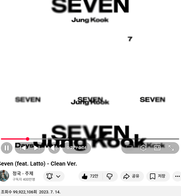 jin386628's tweet photo. 유튜브 정국 주제 세븐 클린버전  1억뷰 코앞이에요
99,922,106 🔥
숟가락 얹어요!

https://t.co/dy7HdsAjwD https://t.co/8lsNxBy46V