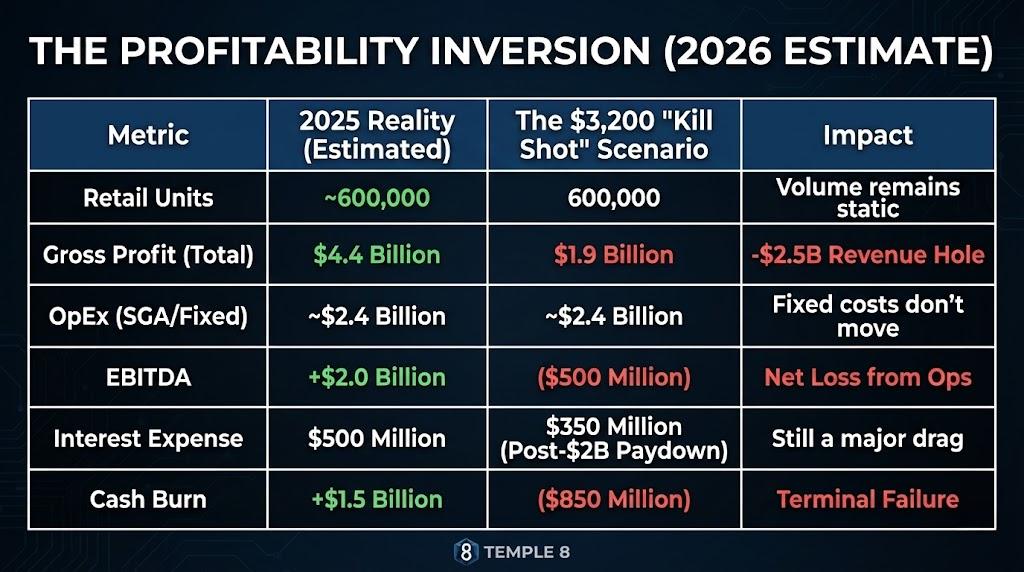 Temple_Eight's tweet image. $CVNA CVNA’s fate now hinges on a single, boring metric: Gross Profit Per Unit (GPU). 
Even if Carvana pays off 2 billion of its debt with new stock issuance, if GPU collapses in 2026 to our $3200 target &amp;amp; we think it will. The math no longer works.

Our Macro thesis is the key.…